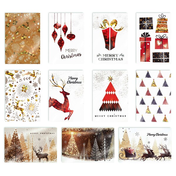 Better Office Products Christmas/Holiday Greeting Cards & Envs, 4in. x 6in. Gold and Metallic Foil, Blank Inside, 100PK 64590 - main